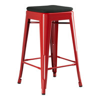 Lancaster Table & Seating Alloy Series Ruby Red Outdoor Backless Counter Height Stool with Black Fabric Magnetic Cushion