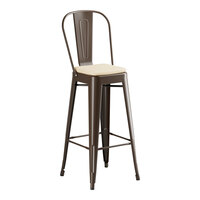 Lancaster Table & Seating Alloy Series Copper Outdoor Cafe Barstool with Tan Fabric Magnetic Cushion