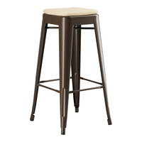 Lancaster Table & Seating Alloy Series Copper Outdoor Backless Barstool with Tan Fabric Magnetic Cushion