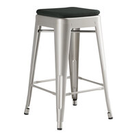 Lancaster Table & Seating Alloy Series Silver Indoor Backless Counter Height Stool with Black Fabric Magnetic Cushion