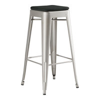 Lancaster Table & Seating Alloy Series Silver Indoor Backless Barstool with Black Fabric Magnetic Cushion