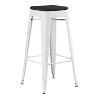 Lancaster Table & Seating Alloy Series Pearl White Outdoor Backless Barstool with Black Fabric Magnetic Cushion