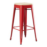 Lancaster Table & Seating Alloy Series Ruby Red Outdoor Backless Barstool with Tan Fabric Magnetic Cushion