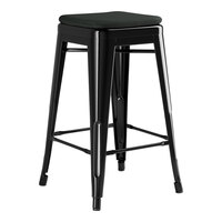 Lancaster Table & Seating Alloy Series Onyx Black Outdoor Backless Counter Height Stool with Black Fabric Magnetic Cushion