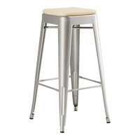 Lancaster Table & Seating Alloy Series Silver Indoor Backless Barstool with Tan Fabric Magnetic Cushion