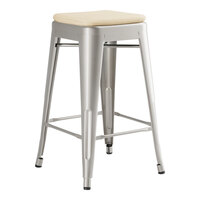 Lancaster Table & Seating Alloy Series Silver Indoor Backless Counter Height Stool with Tan Fabric Magnetic Cushion