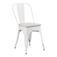 Lancaster Table & Seating Alloy Series Pearl White Outdoor Cafe Chair with Gray Fabric Magnetic Cushion