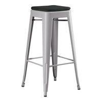 Lancaster Table & Seating Alloy Series Nickel Gray Outdoor Backless Barstool with Black Fabric Magnetic Cushion