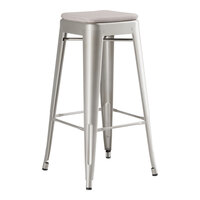 Lancaster Table & Seating Alloy Series Silver Indoor Backless Barstool with Gray Fabric Magnetic Cushion