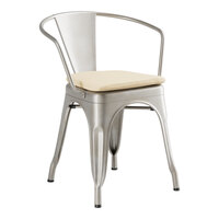 Lancaster Table & Seating Alloy Series Silver Indoor Arm Chair with Tan Fabric Magnetic Cushion