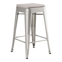 Lancaster Table & Seating Alloy Series Silver Indoor Backless Counter Height Stool with Gray Fabric Magnetic Cushion