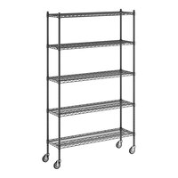 Regency 14" x 48" x 80" NSF Black Epoxy Mobile Wire Shelving Starter Kit with 5 Shelves