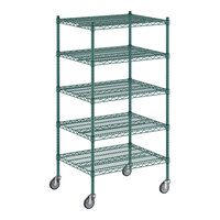 Regency 24" x 30" x 60" NSF Green Epoxy Mobile Wire Shelving Starter Kit with 5 Shelves