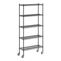 Regency 14" x 36" x 80" NSF Black Epoxy Mobile Wire Shelving Starter Kit with 5 Shelves