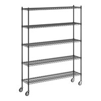 Regency 14" x 60" x 80" NSF Black Epoxy Mobile Wire Shelving Starter Kit with 5 Shelves
