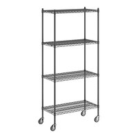 Regency 18" x 36" x 80" NSF Black Epoxy Mobile Wire Shelving Starter Kit with 4 Shelves