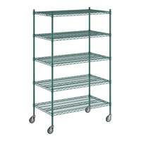 Regency 24" x 42" x 70" NSF Green Epoxy Mobile Wire Shelving Starter Kit with 5 Shelves