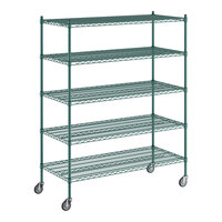 Regency 24" x 54" x 70" NSF Green Epoxy Mobile Wire Shelving Starter Kit with 5 Shelves