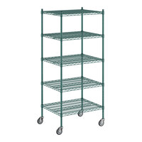 Regency 24" x 30" x 70" NSF Green Epoxy Mobile Wire Shelving Starter Kit with 5 Shelves