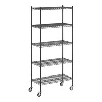 Regency 18" x 36" x 80" NSF Black Epoxy Mobile Wire Shelving Starter Kit with 5 Shelves