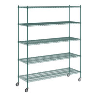 Regency 24" x 72" x 92" NSF Green Epoxy Mobile Wire Shelving Starter Kit with 5 Shelves