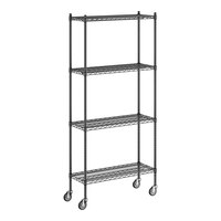 Regency 14" x 36" x 80" NSF Black Epoxy Mobile Wire Shelving Starter Kit with 4 Shelves