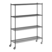 Regency 18" x 60" x 80" NSF Black Epoxy Mobile Wire Shelving Starter Kit with 4 Shelves