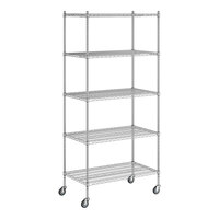 Regency 24" x 42" x 92" NSF Chrome Mobile Wire Shelving Starter Kit with 5 Shelves