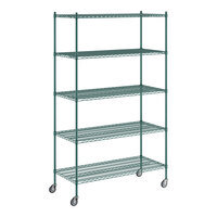 Regency 24" x 54" x 92" NSF Green Epoxy Mobile Wire Shelving Starter Kit with 5 Shelves