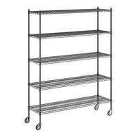Regency 18" x 60" x 80" NSF Black Epoxy Mobile Wire Shelving Starter Kit with 5 Shelves