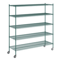 Regency 24" x 72" x 80" NSF Green Epoxy Mobile Wire Shelving Starter Kit with 5 Shelves