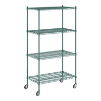 Regency 24" x 42" x 80" NSF Green Epoxy Mobile Wire Shelving Starter Kit with 4 Shelves