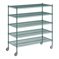 Regency 24" x 54" x 60" NSF Green Epoxy Mobile Wire Shelving Starter Kit with 5 Shelves