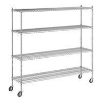 Regency Spec Line 18" x 72" x 70" NSF Stainless Steel Wire Mobile Shelving Starter Kit with 4 Shelves