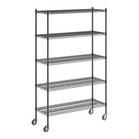 Regency 18" x 48" x 80" NSF Black Epoxy Mobile Wire Shelving Starter Kit with 5 Shelves