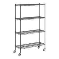 Regency 18" x 48" x 80" NSF Black Epoxy Mobile Wire Shelving Starter Kit with 4 Shelves