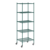 Regency 24" x 30" x 92" NSF Green Epoxy Mobile Wire Shelving Starter Kit with 5 Shelves