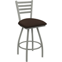 Holland Bar Stool XL 410 Jackie 30" Ladderback Swivel Bar Stool with Anodized Nickel Finish and Rein Coffee Seat
