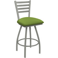 Holland Barstool XL 410 Jackie 30" Ladderback Swivel Bar Stool with Anodized Nickel Finish and Canter Kiwi Green Seat