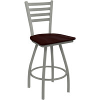 Holland Bar Stool XL 410 Jackie 30" Ladderback Swivel Bar Stool with Anodized Nickel Finish and Dark Cherry Oak Seat