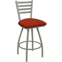 Holland Bar Stool XL 410 Jackie 30" Ladderback Swivel Bar Stool with Anodized Nickel Finish and Graph Poppy Seat