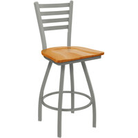 Holland Bar Stool XL 410 Jackie 30" Ladderback Swivel Bar Stool with Anodized Nickel Finish and Medium Oak Seat