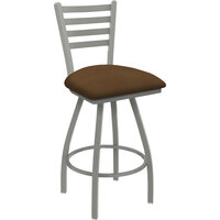 Holland Bar Stool XL 410 Jackie 30" Ladderback Swivel Bar Stool with Anodized Nickel Finish and Rein Thatch Seat