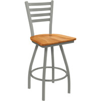 Holland Bar Stool XL 410 Jackie 25" Ladderback Swivel Counter Stool with Anodized Nickel Finish and Medium Maple Seat