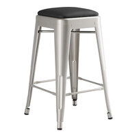 Lancaster Table & Seating Alloy Series Silver Indoor Backless Counter Height Stool with Black Vinyl Cushion