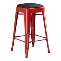 Lancaster Table & Seating Alloy Series Ruby Red Indoor Backless Counter Height Stool with Black Vinyl Cushion