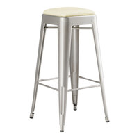 Lancaster Table & Seating Alloy Series Silver Indoor Backless Barstool with White Vinyl Cushion