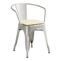 Lancaster Table & Seating Alloy Series Silver Indoor Arm Chair with White Vinyl Cushion