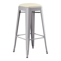 Lancaster Table & Seating Alloy Series Nickel Gray Indoor Backless Barstool with White Vinyl Cushion