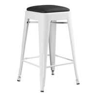 Lancaster Table & Seating Alloy Series Pearl White Indoor Backless Counter Height Stool with Black Vinyl Cushion